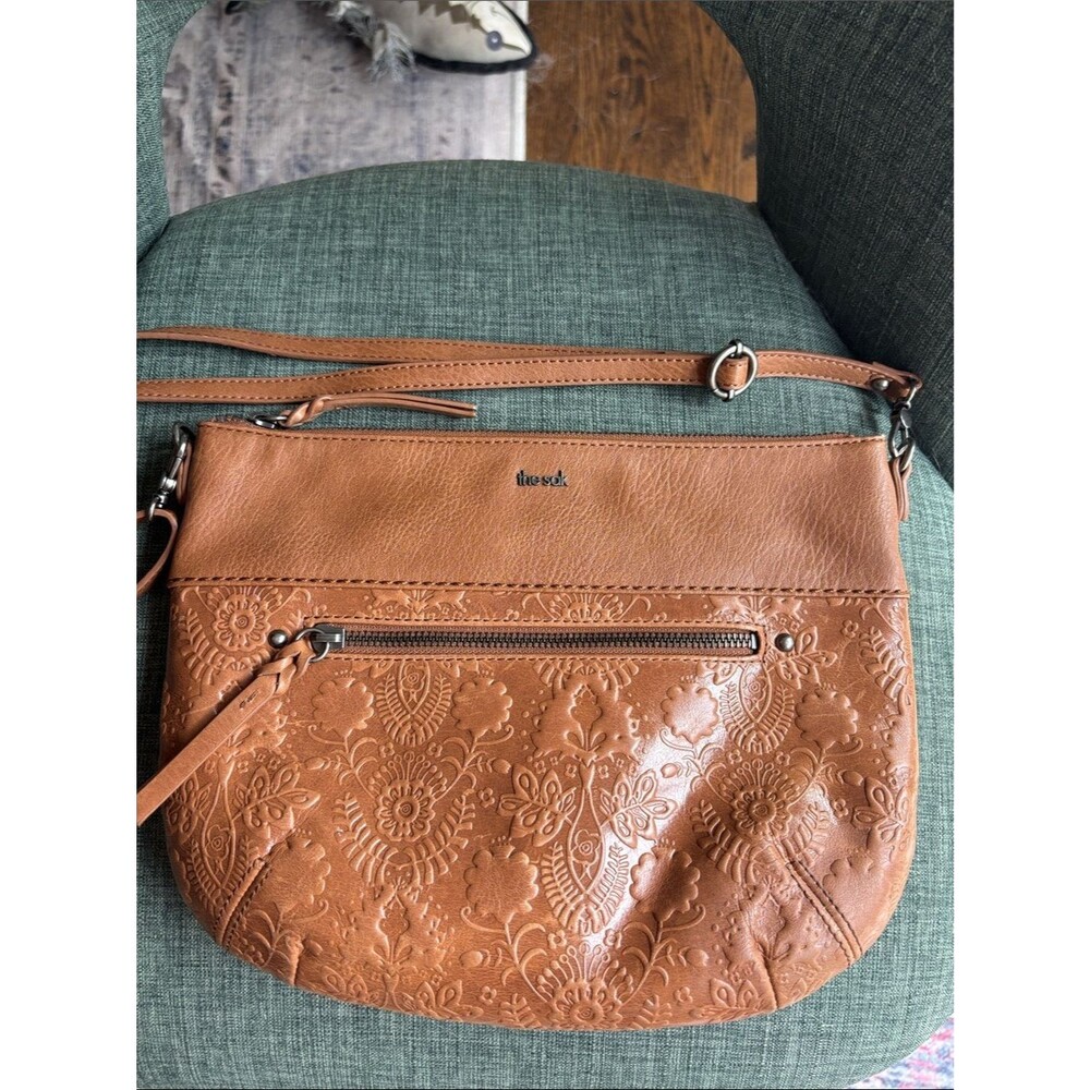 The Sak Oleta Embossed Brown Crossbody purse Bag tooled leather Women’s Classic - Picture 4 of 9